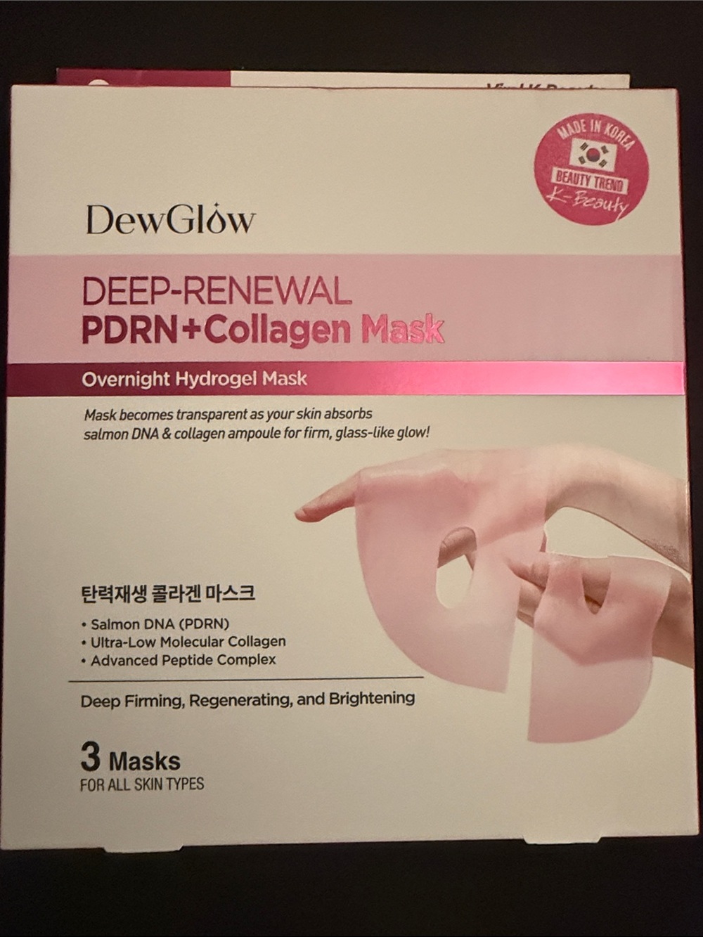 Dew Glow Deep-Renewal PDRN + Collagen Pink Hydrogel Mask (3 Pack)